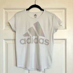 Girls XL(16) Adidas AEROREADY Aethletic Tee White with Rainbow Logo